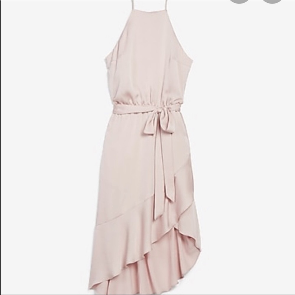 Express halter ruffle hem pink dress XS
